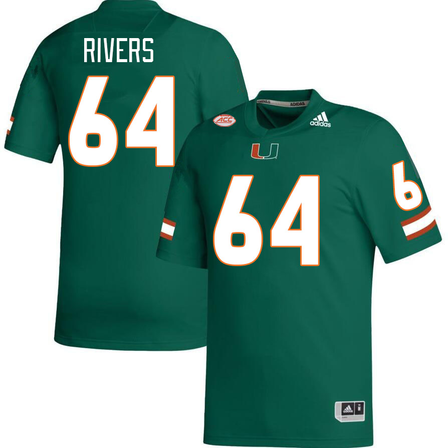 Men #64 Jalen Rivers Miami Hurricanes College Football Jerseys Stitched-Green
